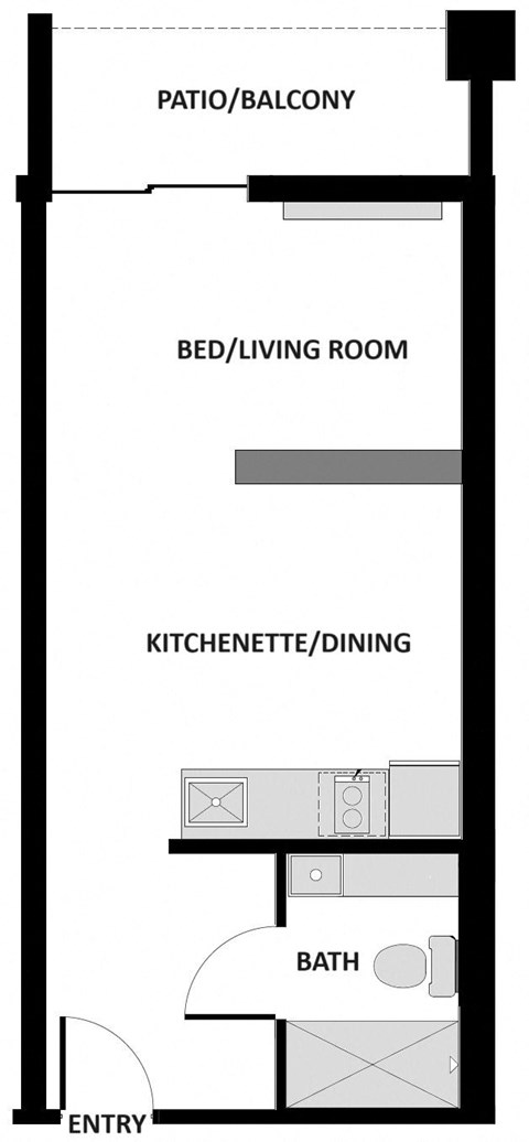 a floor plan of a room with a bathroom and a bed